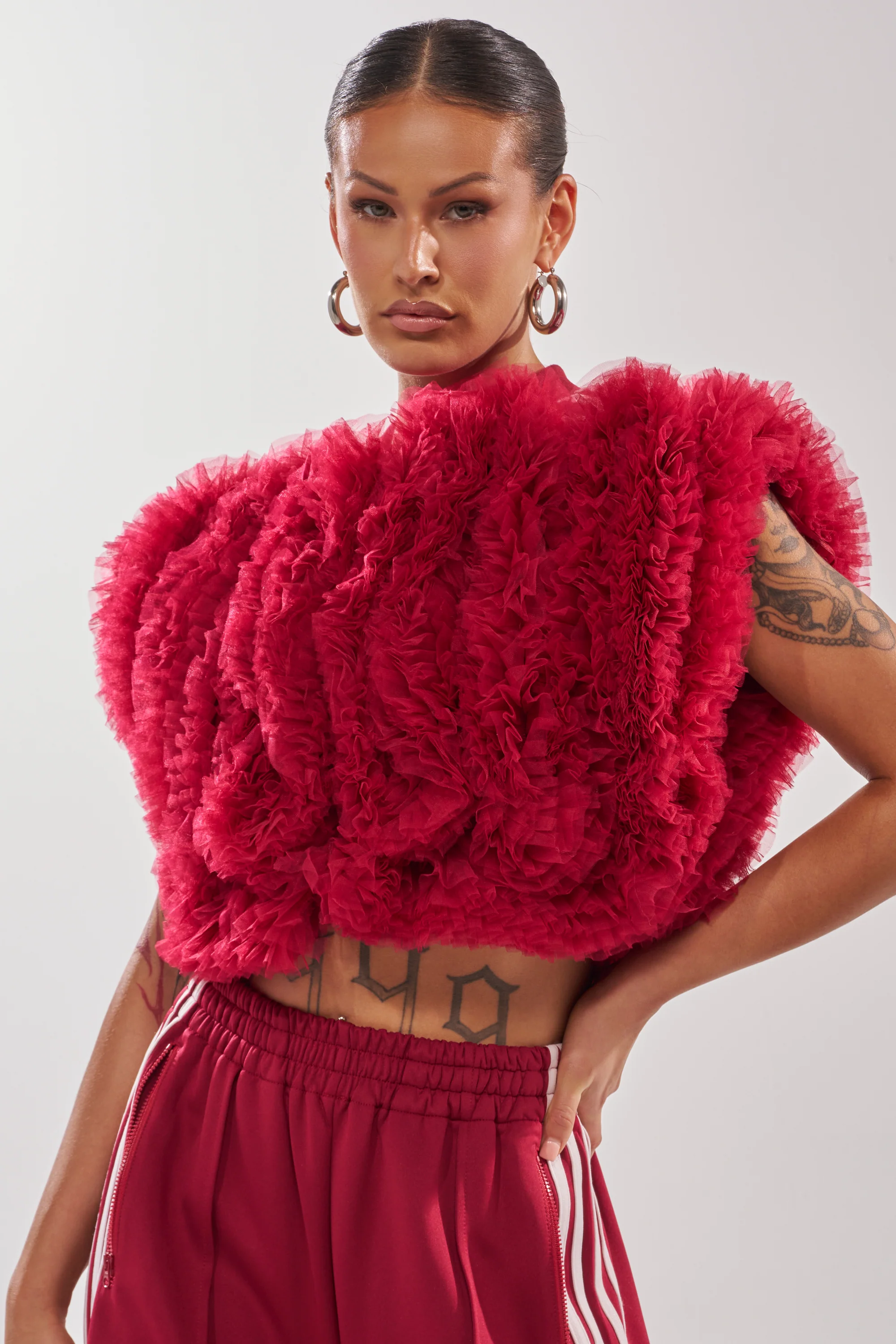 MODERN JAM SWEATSHIRT WITH TULLE IN BURGUNDY
