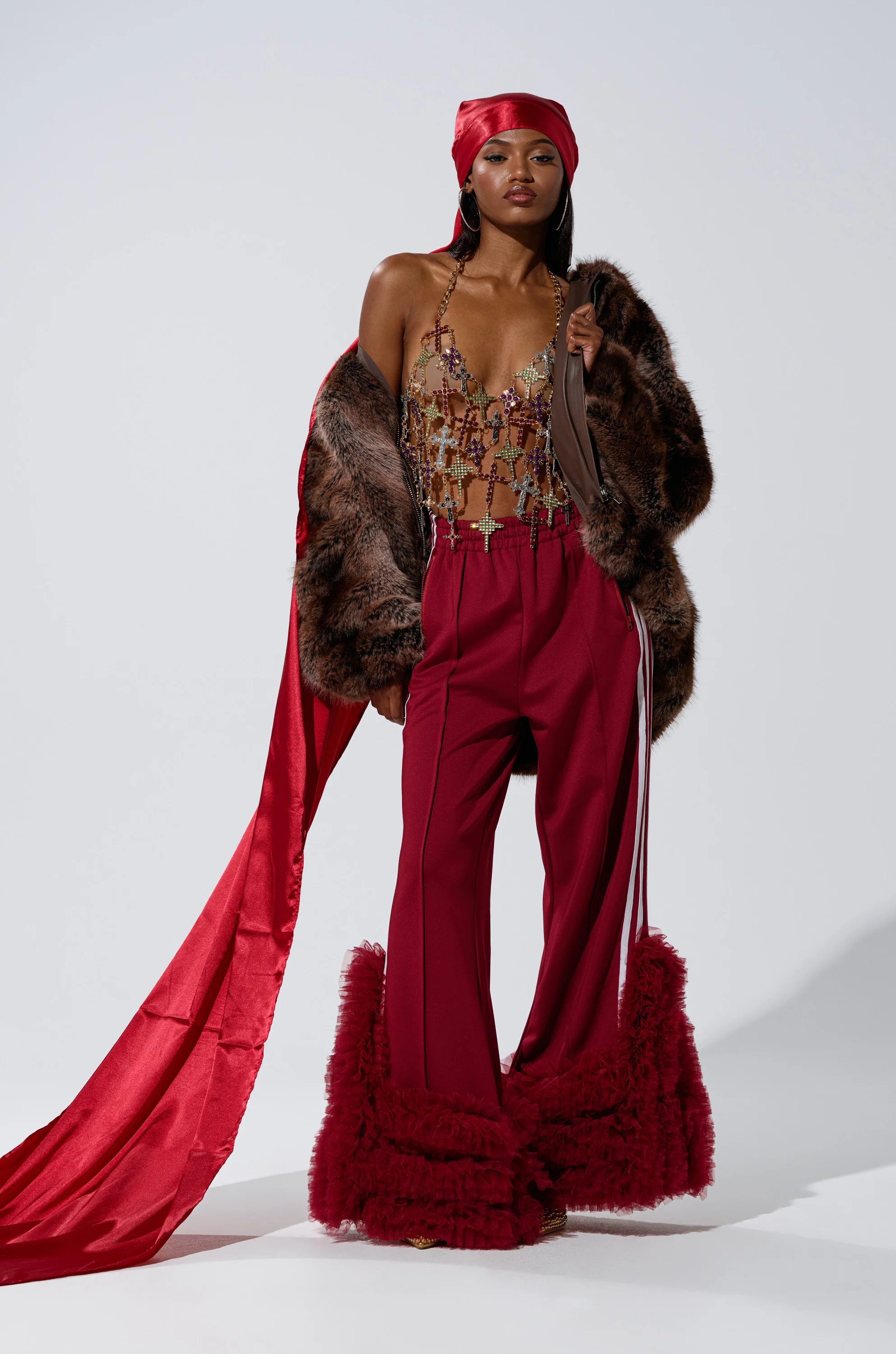 MODERN JAM TRACK PANT WITH TULLE IN BURGUNDY - Image 6
