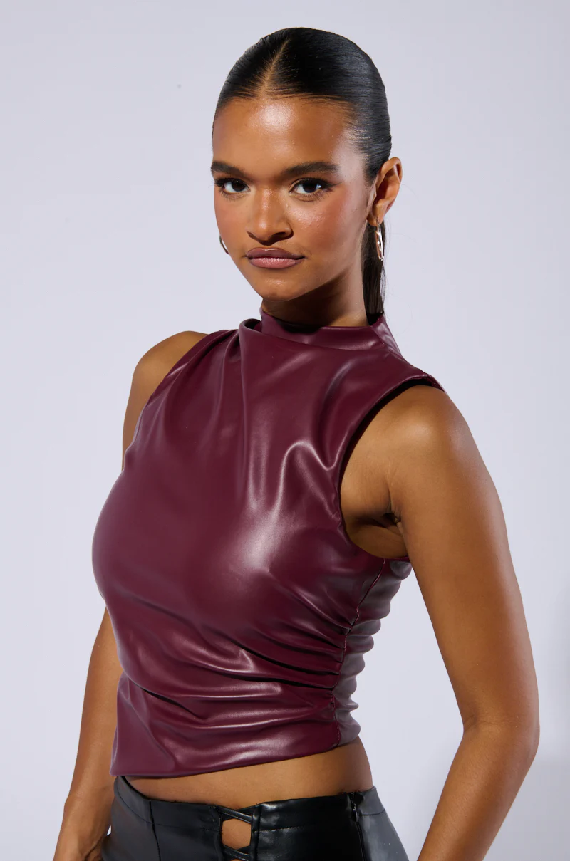 NADIA FAUX LEATHER TANK IN BURGUNDY - Image 2