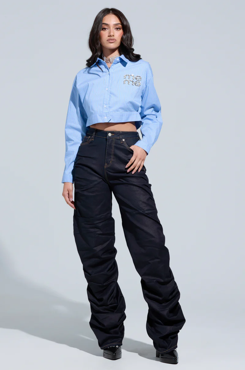 NEVER CHANGE UP WAX EFFECT RUCHED JEANS - Image 6