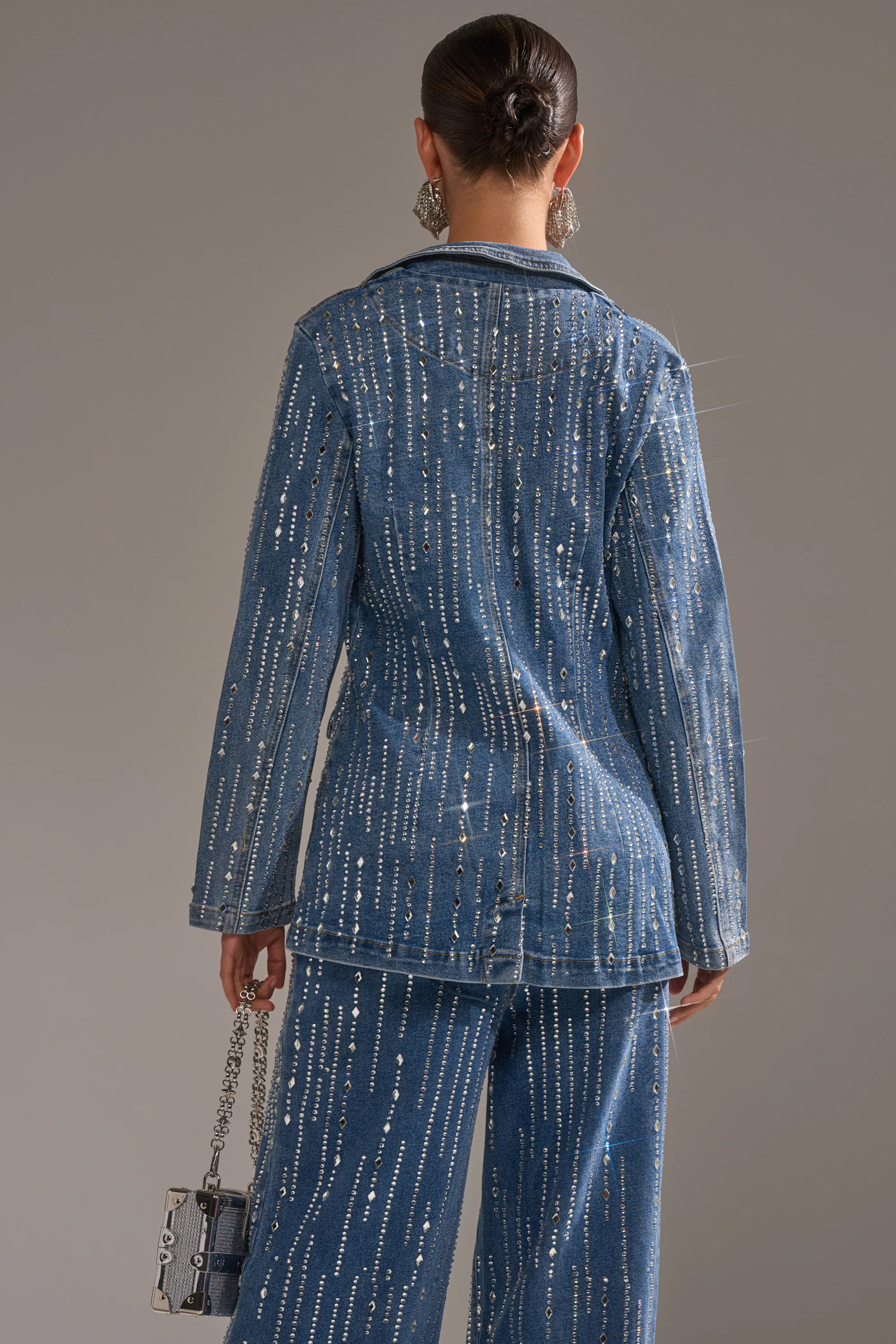 NEVER COME DOWN RHINESTONE DENIM BLAZER - Image 4
