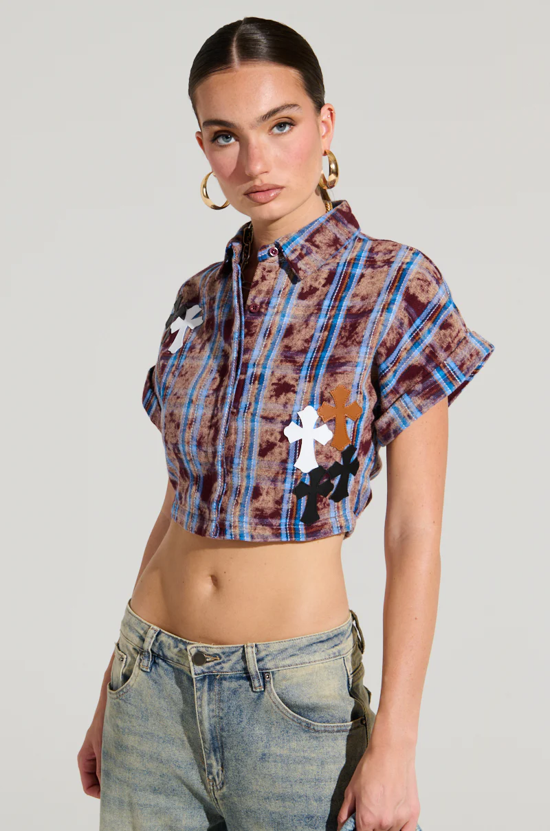 NEVER CROSS ME PLAID SHORT SLEEVE BUTTON DOWN - Image 2