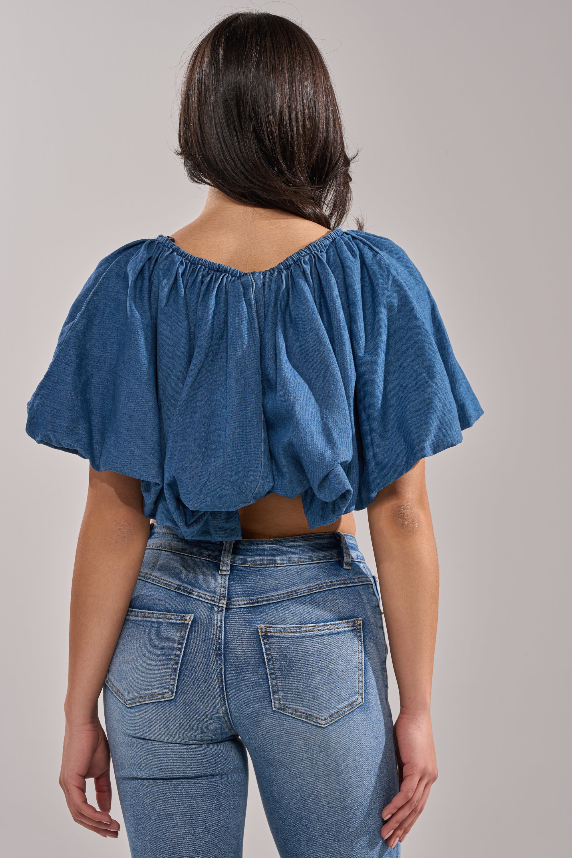 NEVER GOING TO STOP BLOUSE IN MEDIUM BLUE DENIM - Image 5
