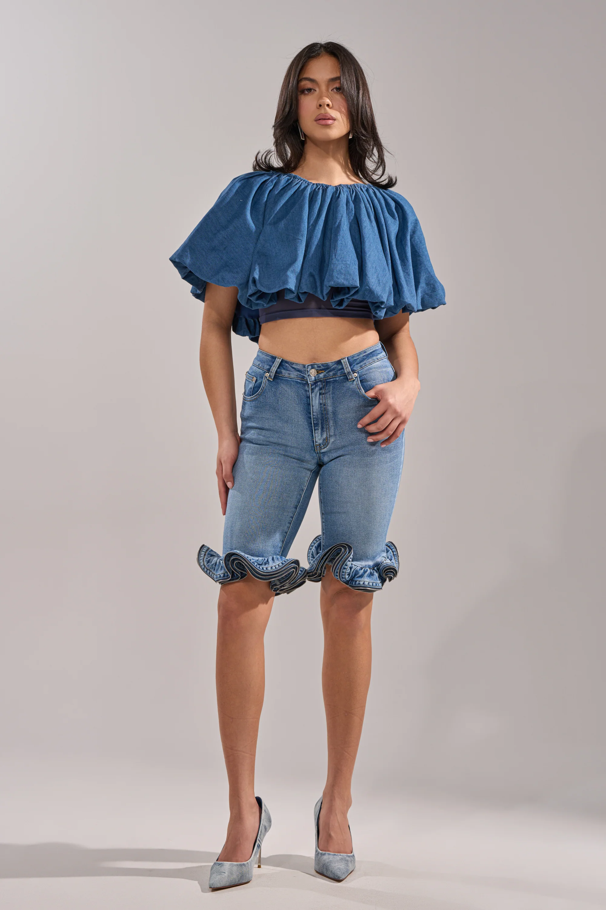NEVER GOING TO STOP BLOUSE IN MEDIUM BLUE DENIM - Image 6