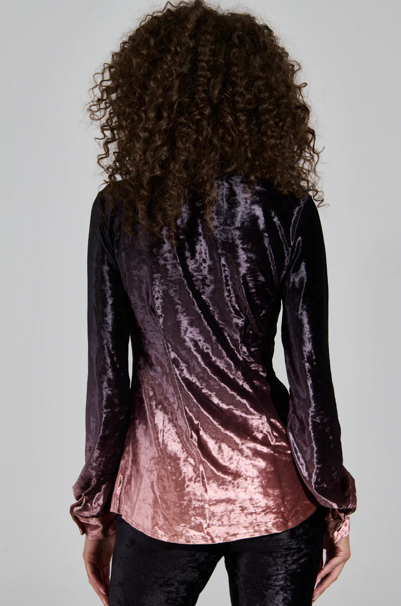 NEVER SWITCH UP OMBRE BUTTON DOWN BLOUSE IN BLACK - Image 4