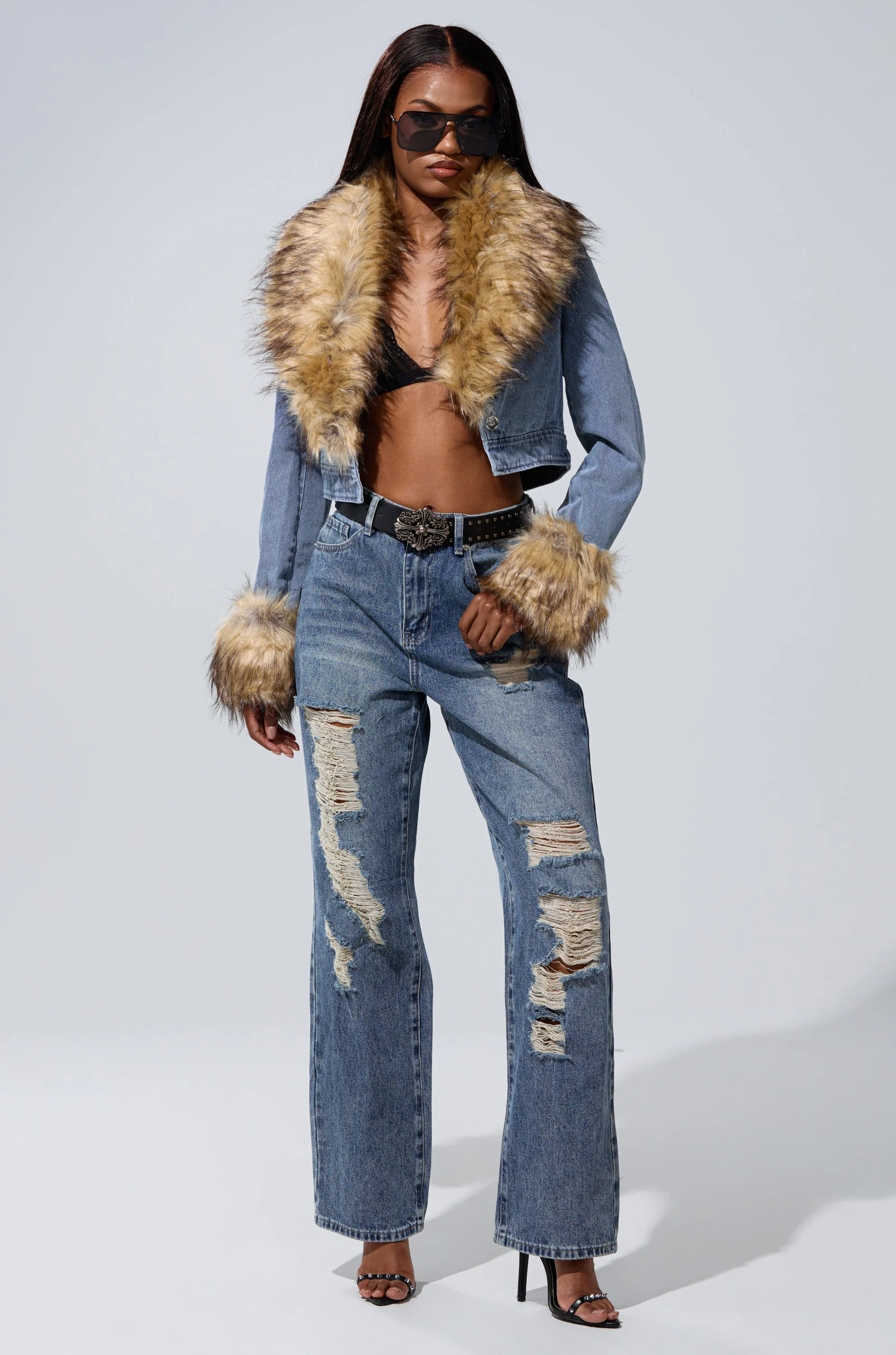 NEW GISELE CROPPED FUR TRIM JACKET - Image 2