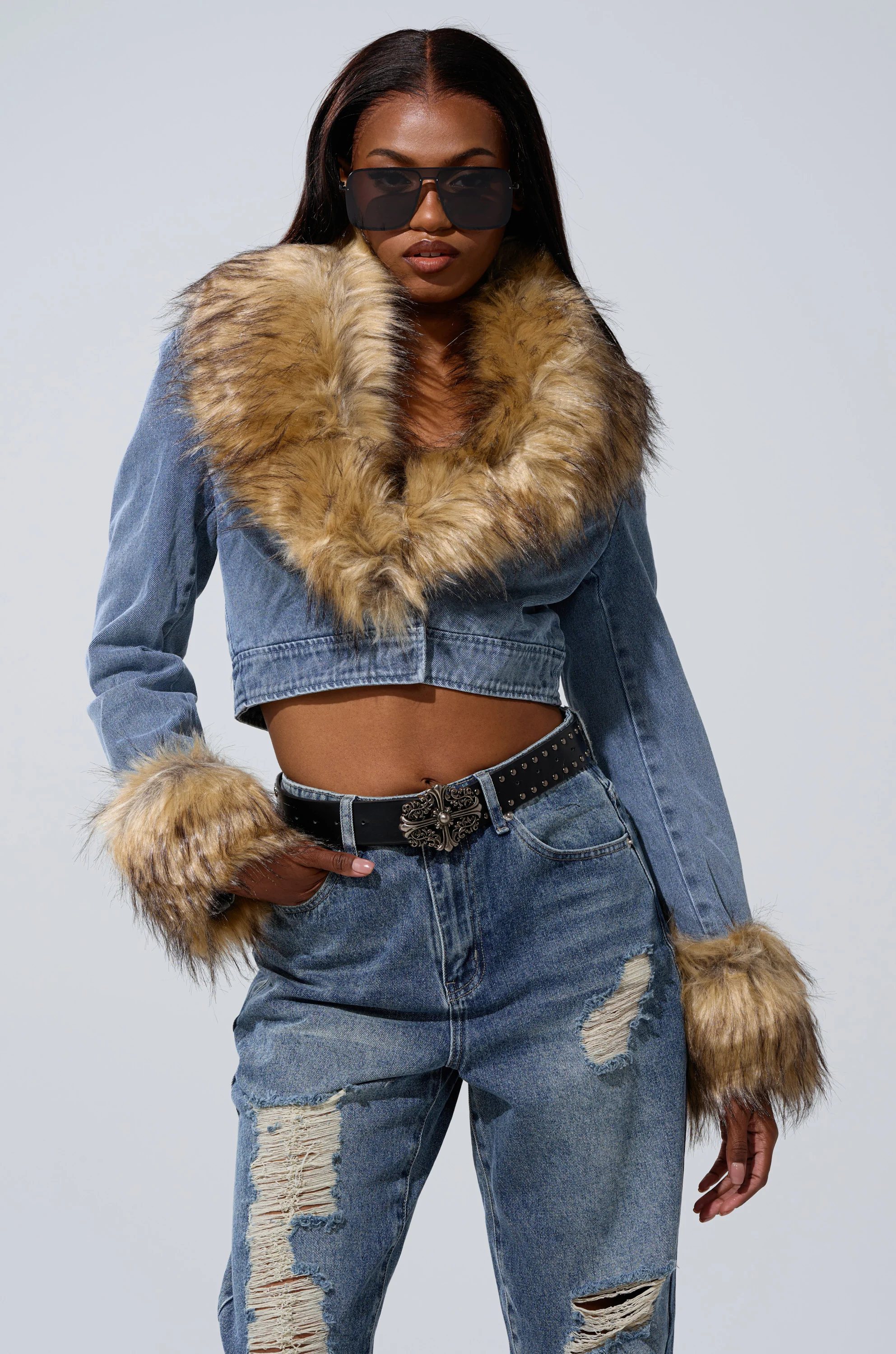 NEW GISELE CROPPED FUR TRIM JACKET - Image 3