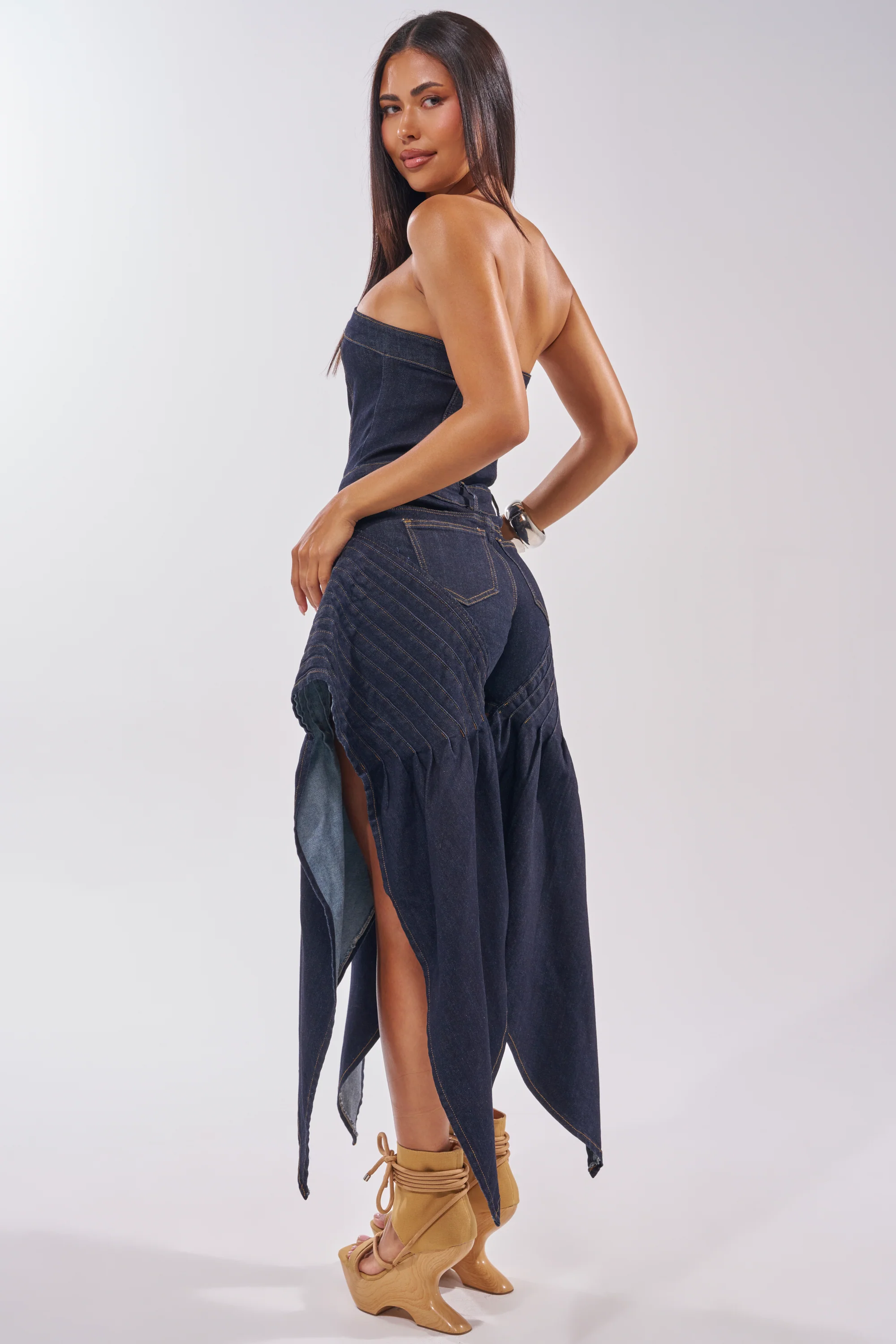 NO ONE LIKE ME DENIM ROMPER IN DARK BLUE DENIM - Image 2