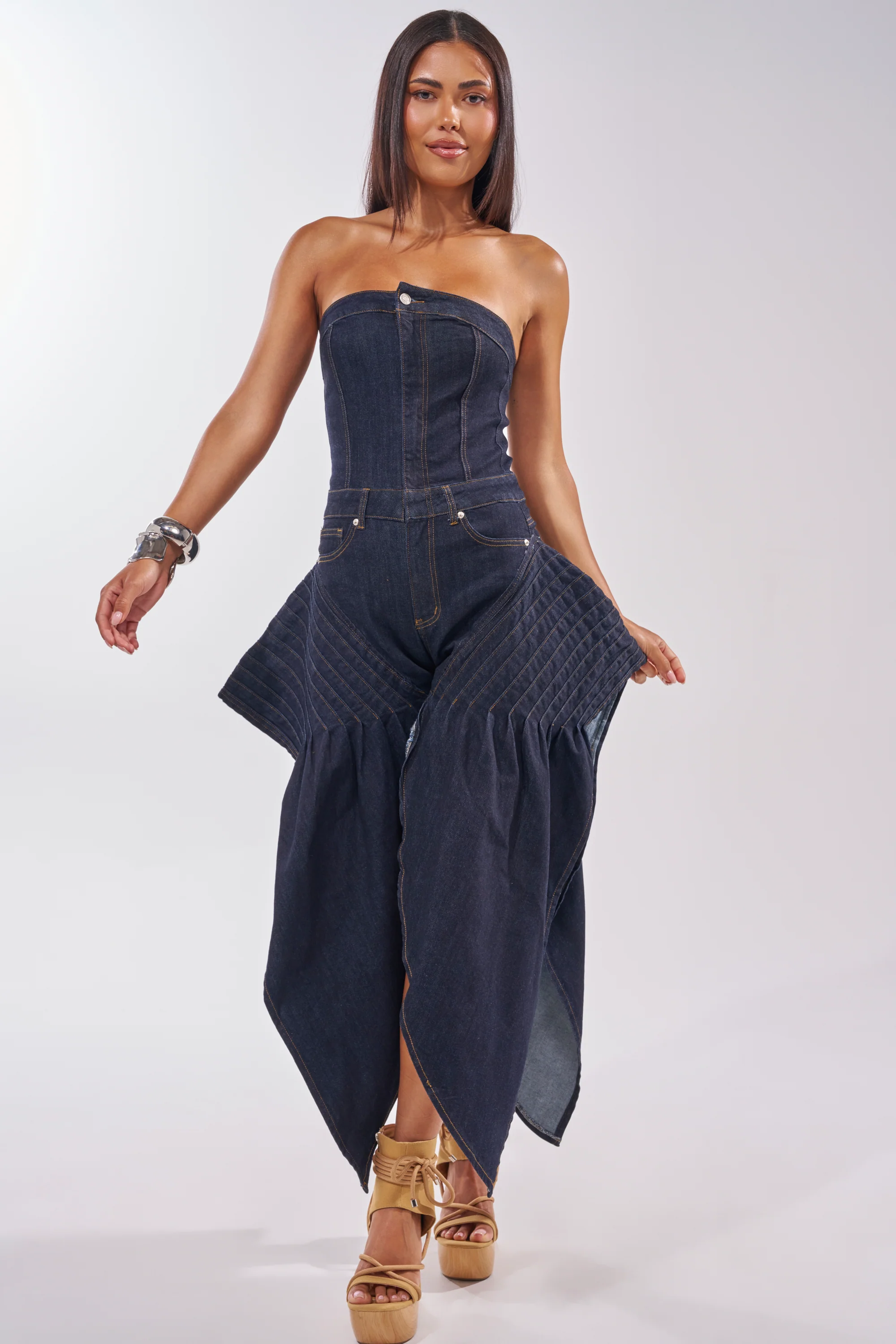 NO ONE LIKE ME DENIM ROMPER IN DARK BLUE DENIM - Image 3