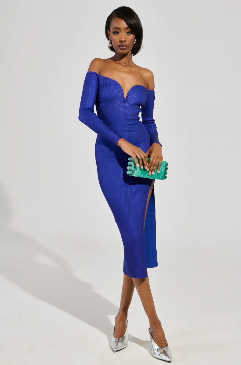 NOBODY'S BUSINESS BANDAGE MIDI DRESS IN BLUE - Image 4