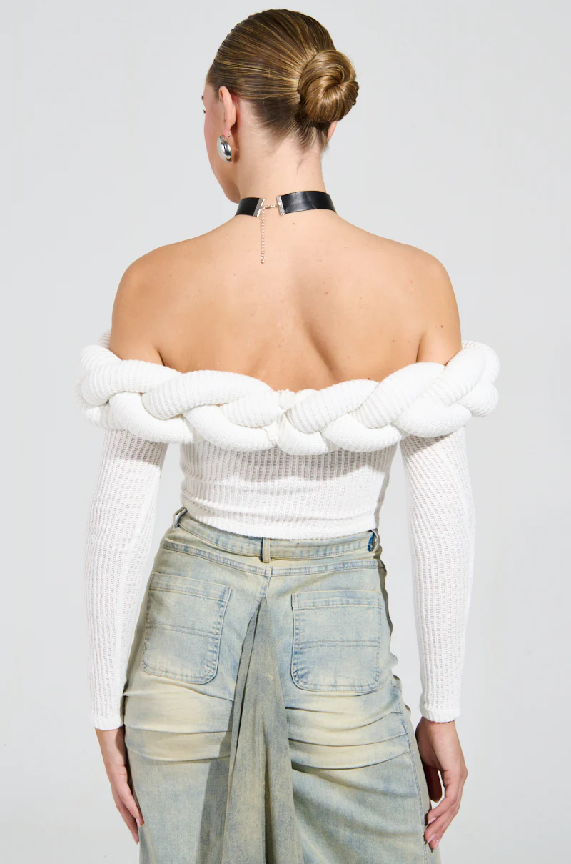 NOT ALONE OFF THE SHOULDER SWEATER IN IVORY - Image 6