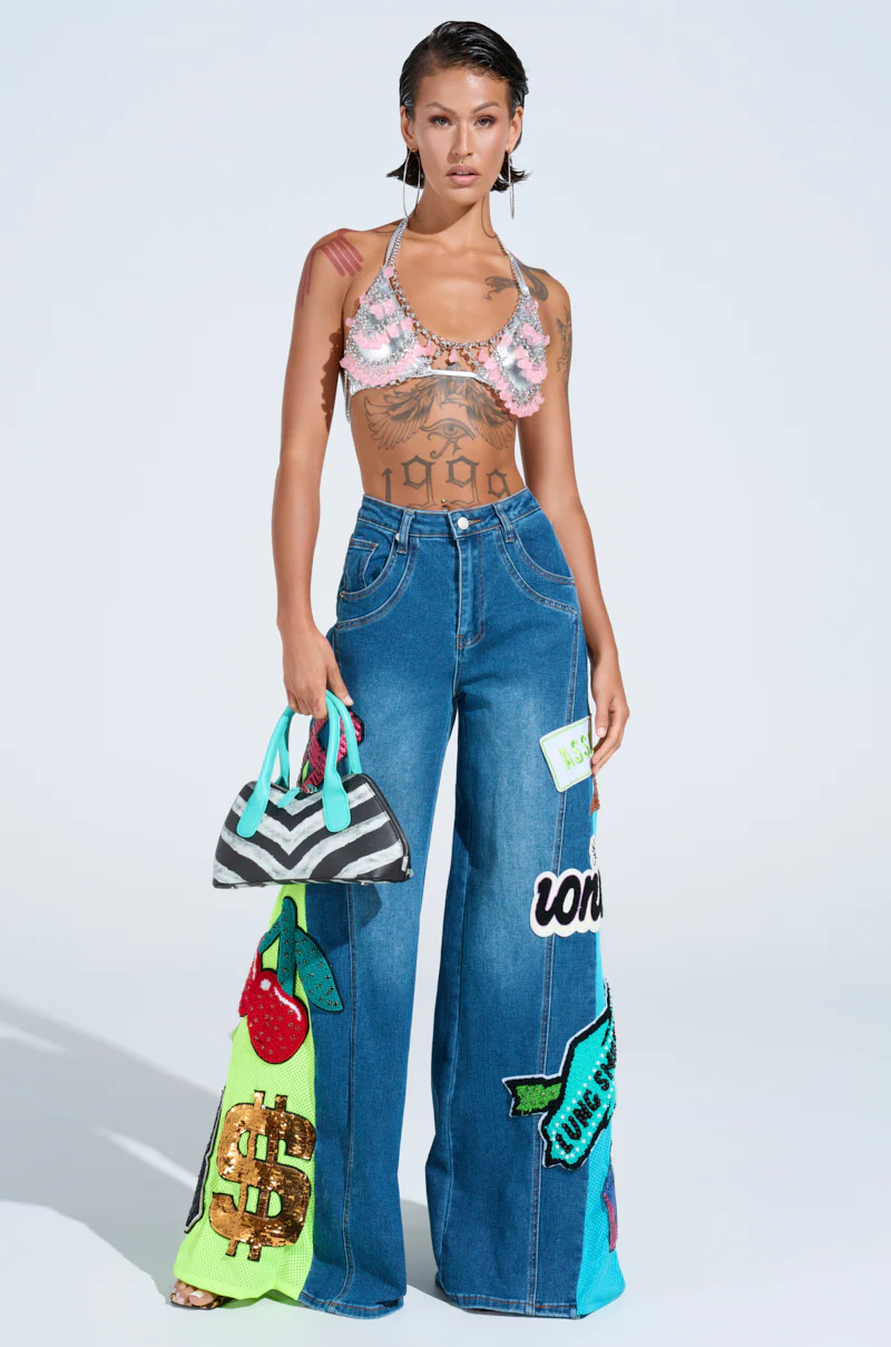 NOT SORRY PATCHWORK MEDIUM BLUE DENIM JEANS - Image 6