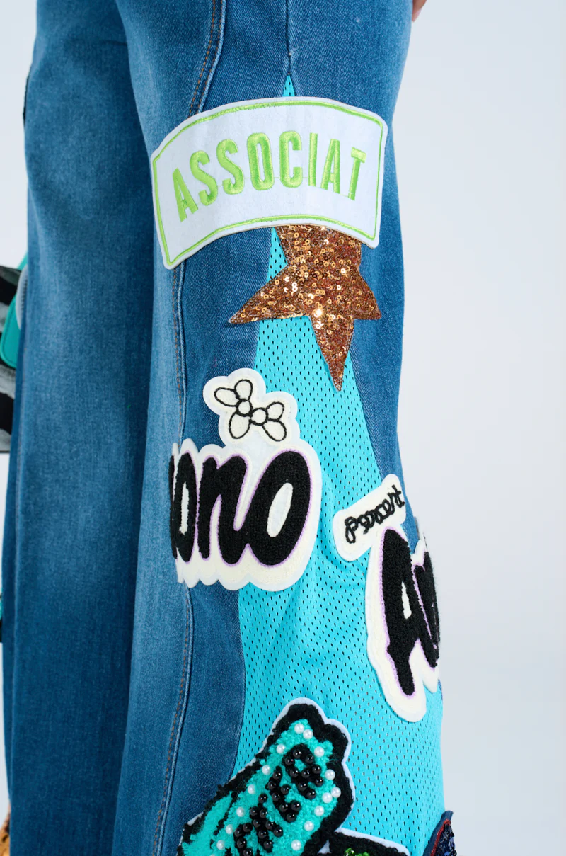 NOT SORRY PATCHWORK MEDIUM BLUE DENIM JEANS - Image 8