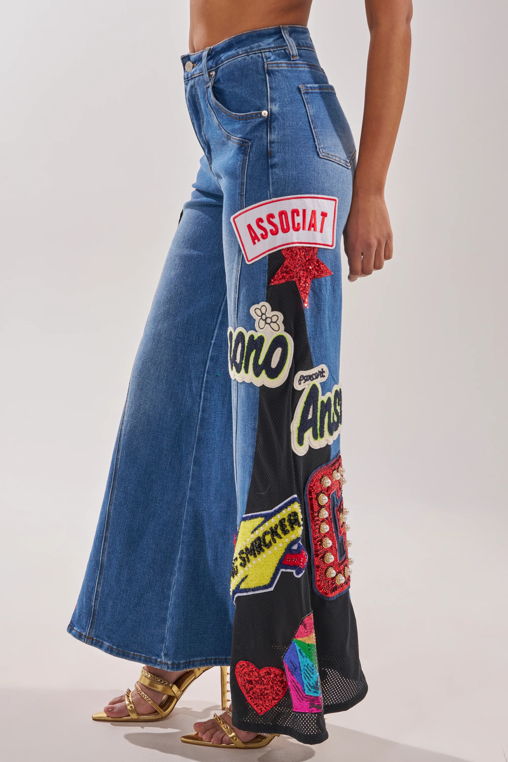 NOT SORRY PATCHWORK DENIM JEANS - Image 4