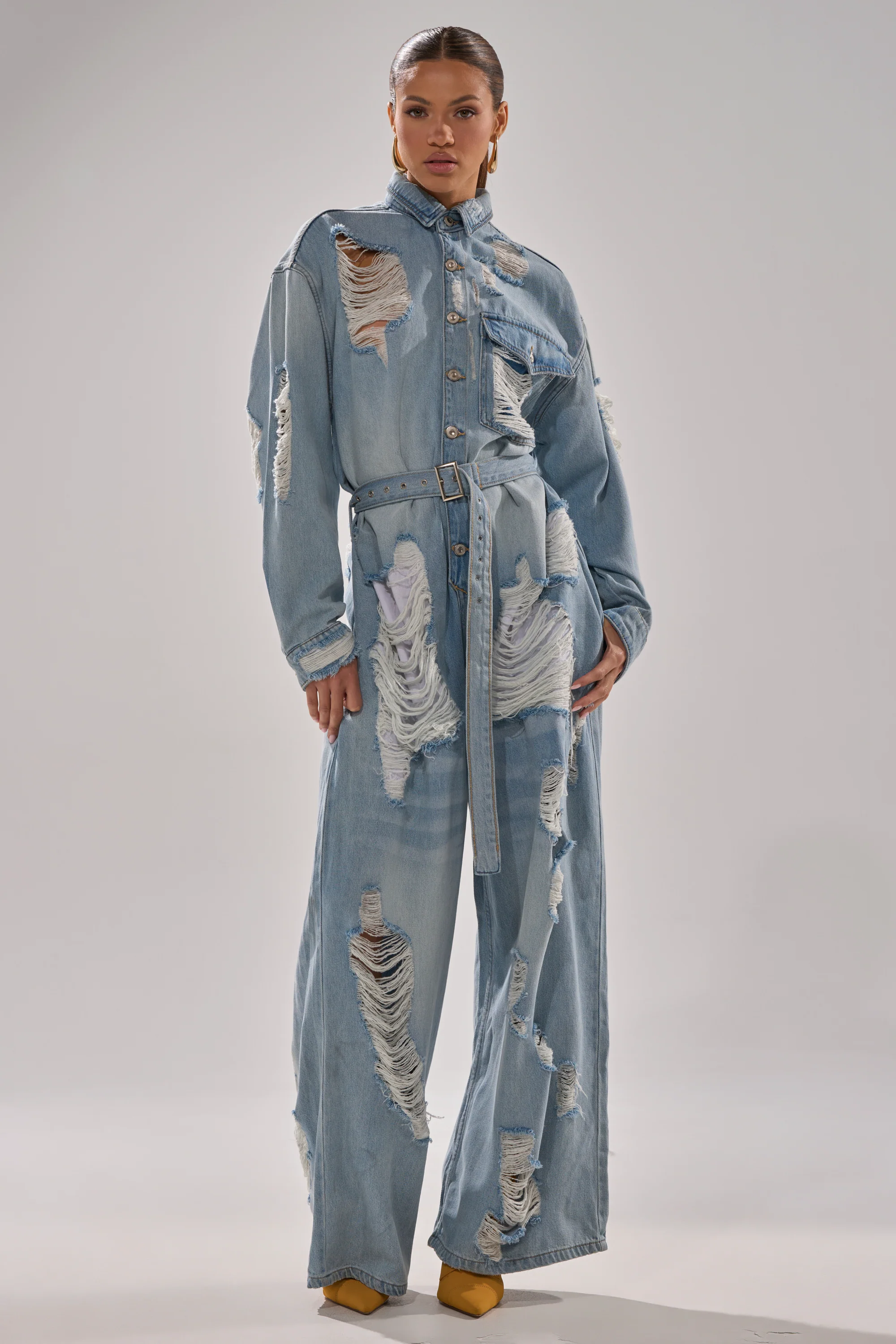 NOT TODAY EXTREME OVERSIZED DISTRESSED DENIM JUMPSUIT - Image 2
