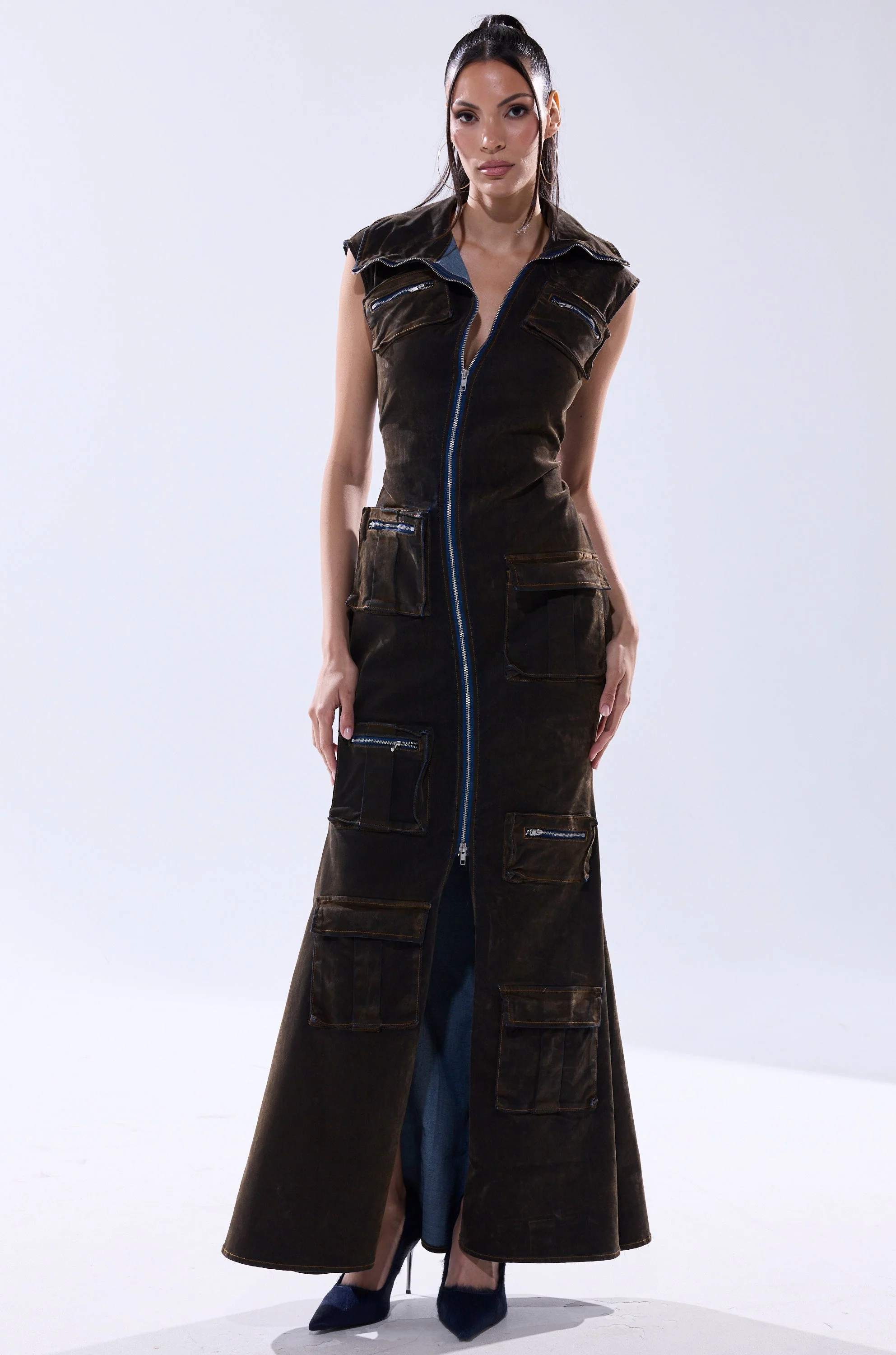 NOW YOU SEE ME VELVET DENIM MAXI DRESS - Image 3
