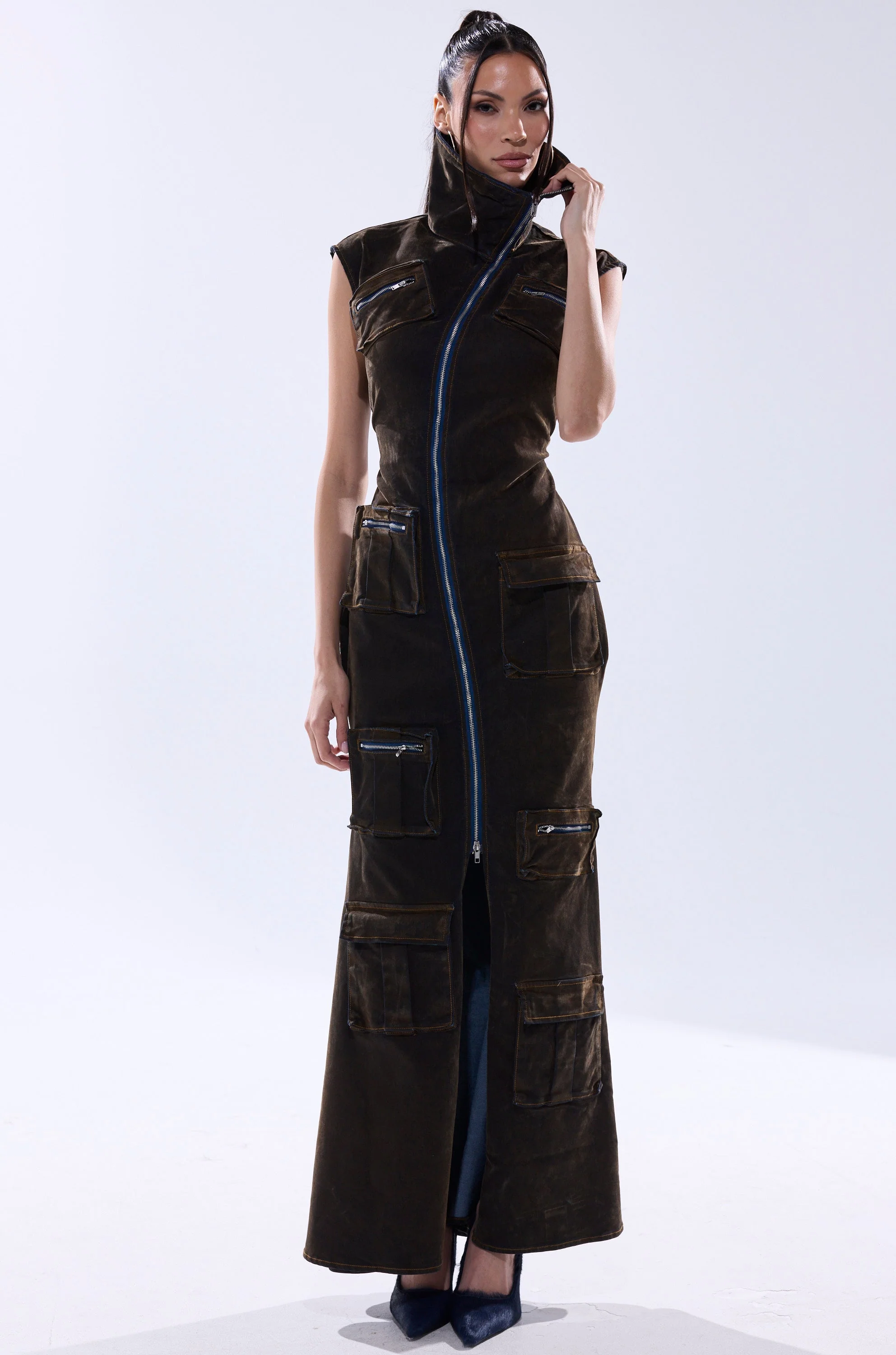 NOW YOU SEE ME VELVET DENIM MAXI DRESS - Image 6