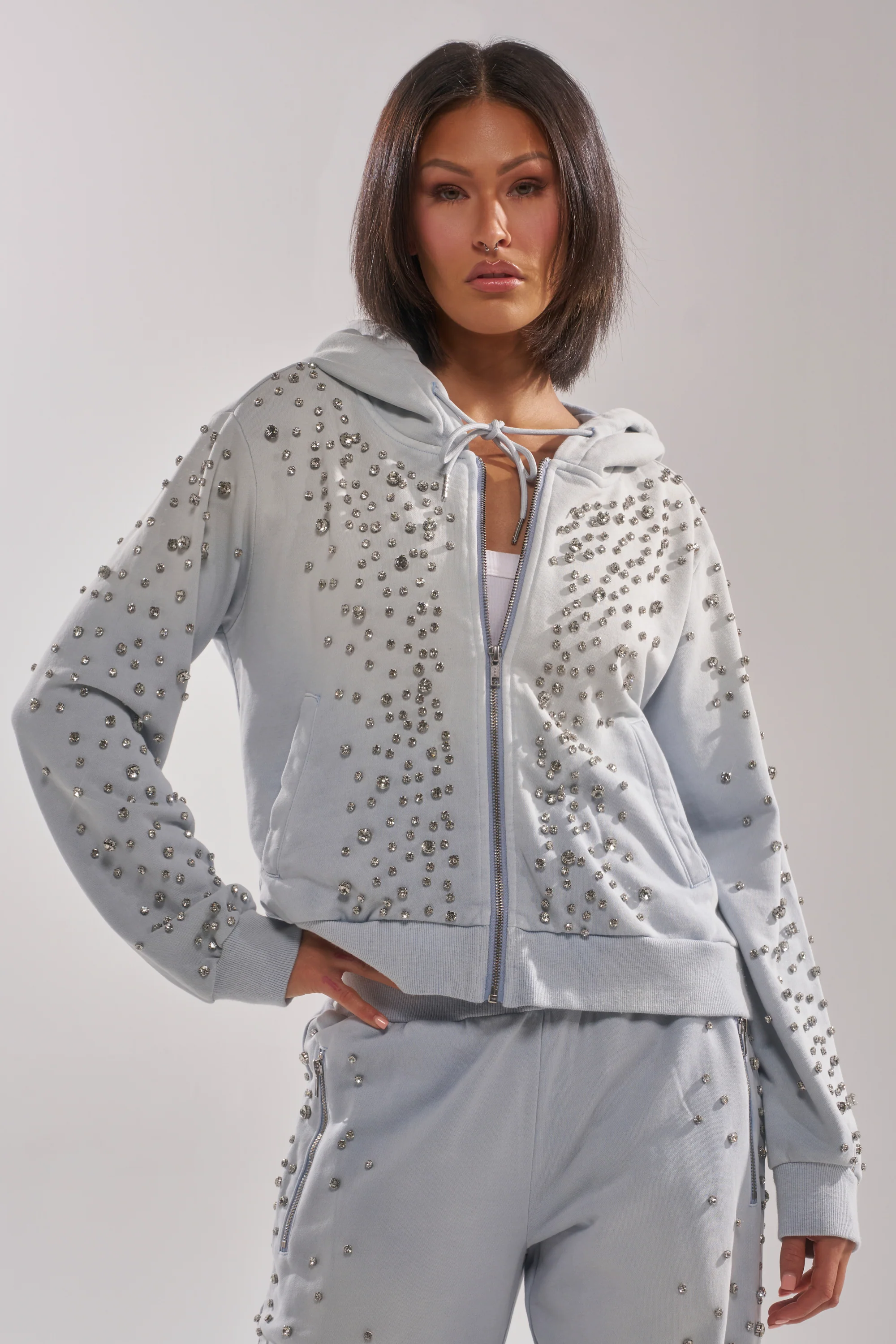 OH HOT DAMN EMBELLISHED ZIP UP SWEATSHIRT