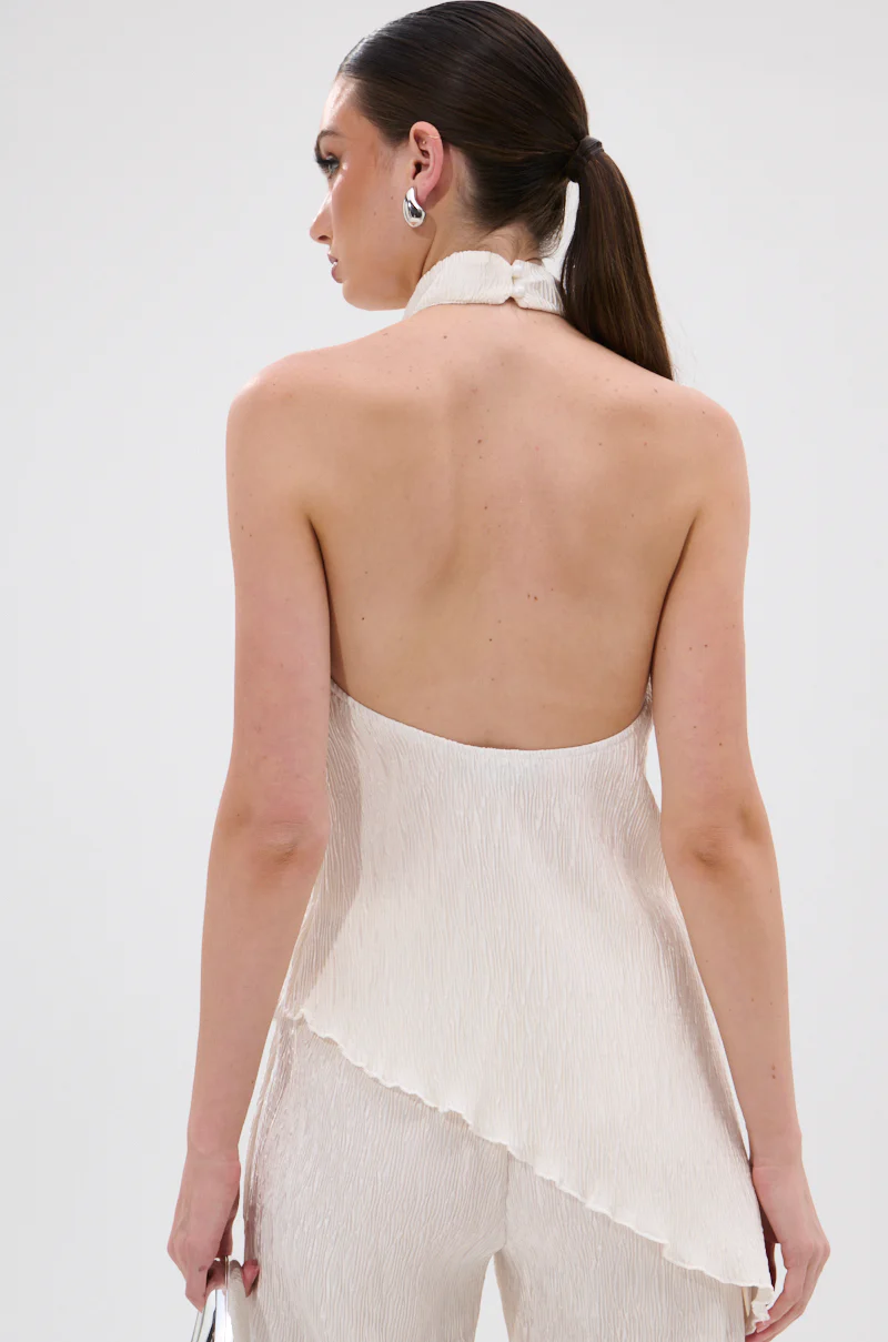 OLIVIA PLISSE HALTER NECK ASYMMETRICAL TOP IN WHITE - Image 5