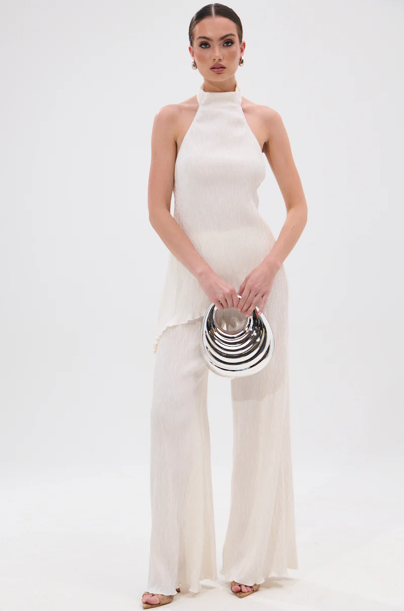 OLIVIA PLISSE HALTER NECK ASYMMETRICAL TOP IN WHITE - Image 7