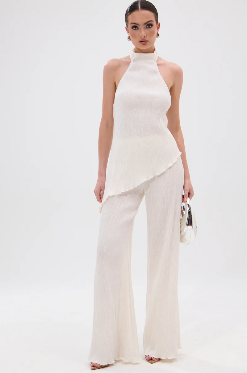 OLIVIA PLISSE HALTER NECK ASYMMETRICAL TOP IN WHITE - Image 8