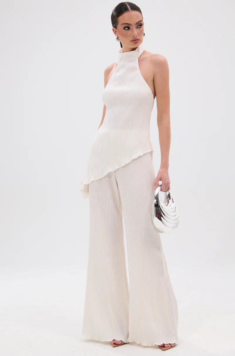 OLIVIA PLISSE HALTER NECK ASYMMETRICAL TOP IN WHITE - Image 9