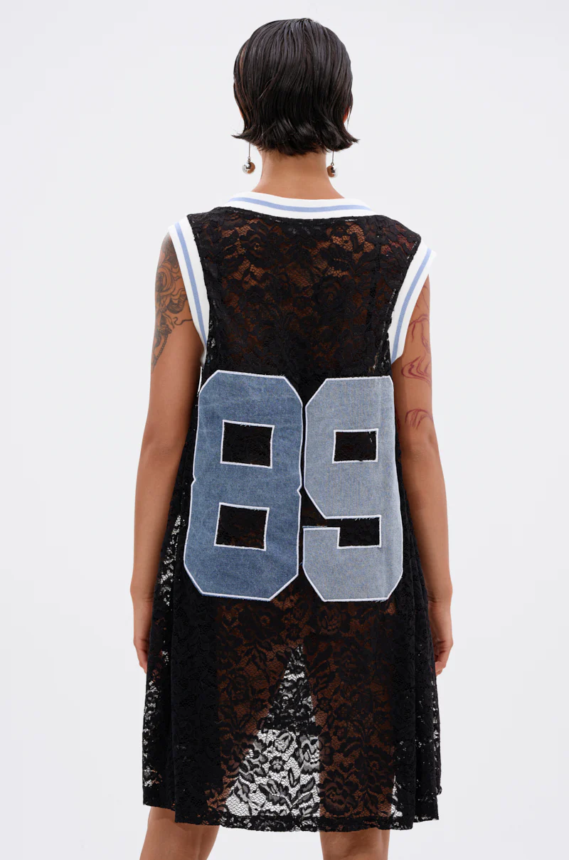 ON THE SIDELINES LACE JERSEY MINI DRESS WITH DENIM - Image 5