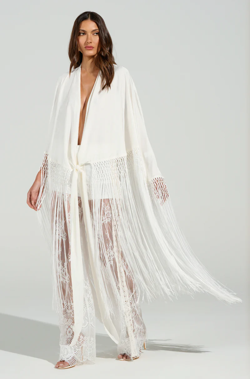 ON TO SOMETHING GOOD FRINGE TIE FRONT BLOUSE