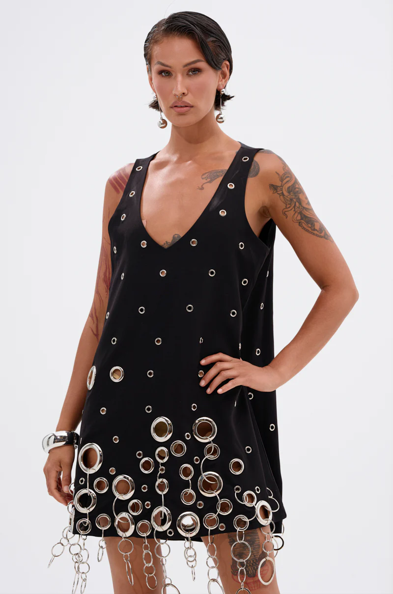 ONE OF A KIND MINI DRESS WITH METAL HARDWARE