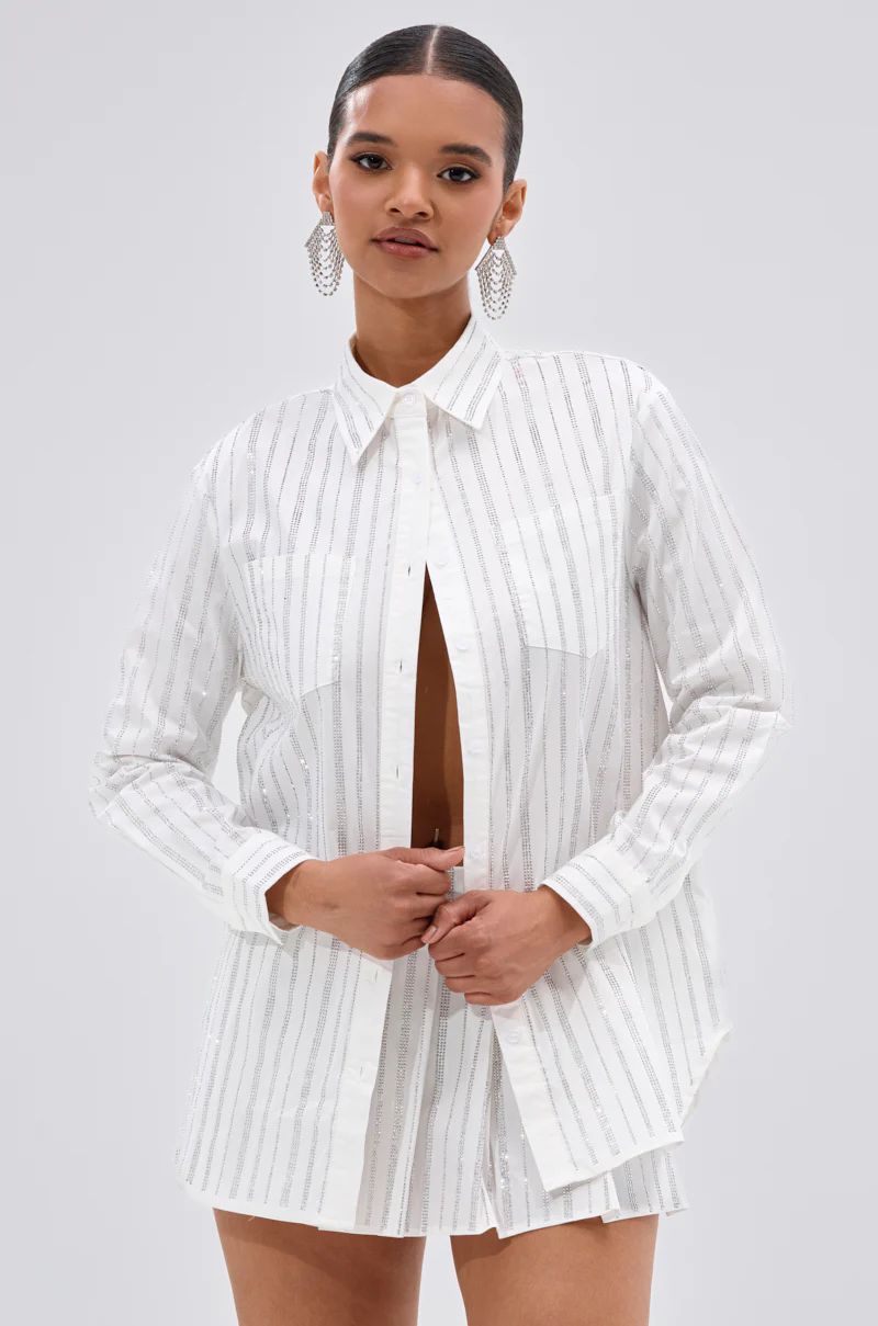 ONTO THE NEXT EMBELLISHED BUTTON DOWN TOP IN WHITE - Image 2
