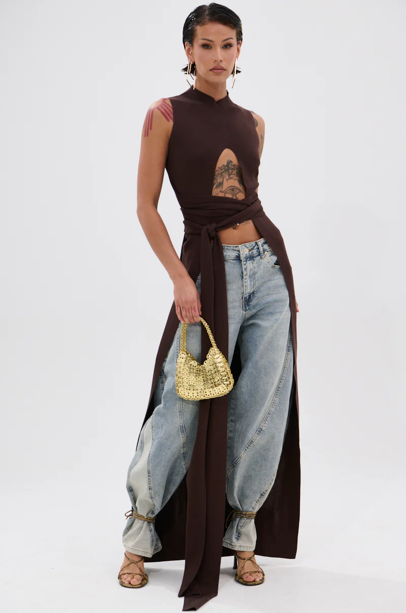 OVER THE TOP CUTOUT SWEATER IN CHOCOLATE BROWN