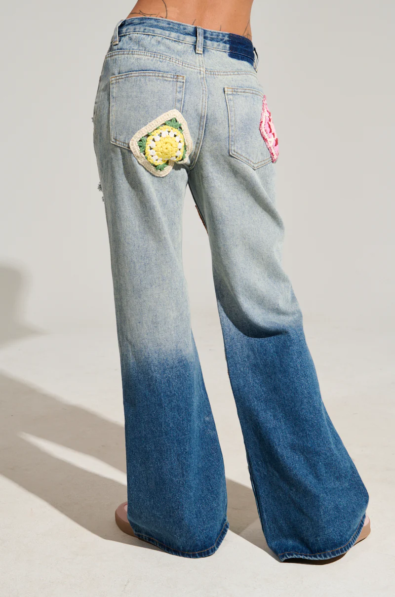 PEACE & LOVE CROCHET EMBROIDERED MID RISE DENIM - Image 6