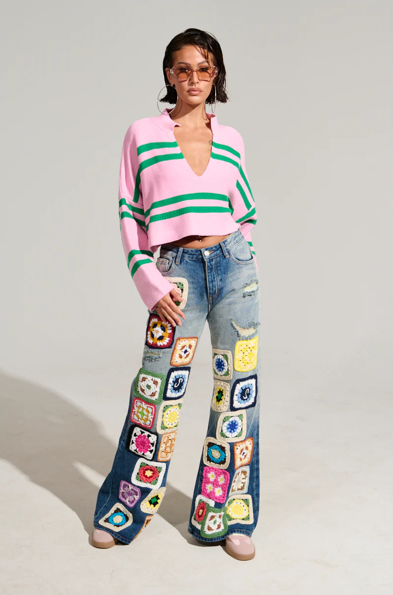 PEACE & LOVE CROCHET EMBROIDERED MID RISE DENIM - Image 7