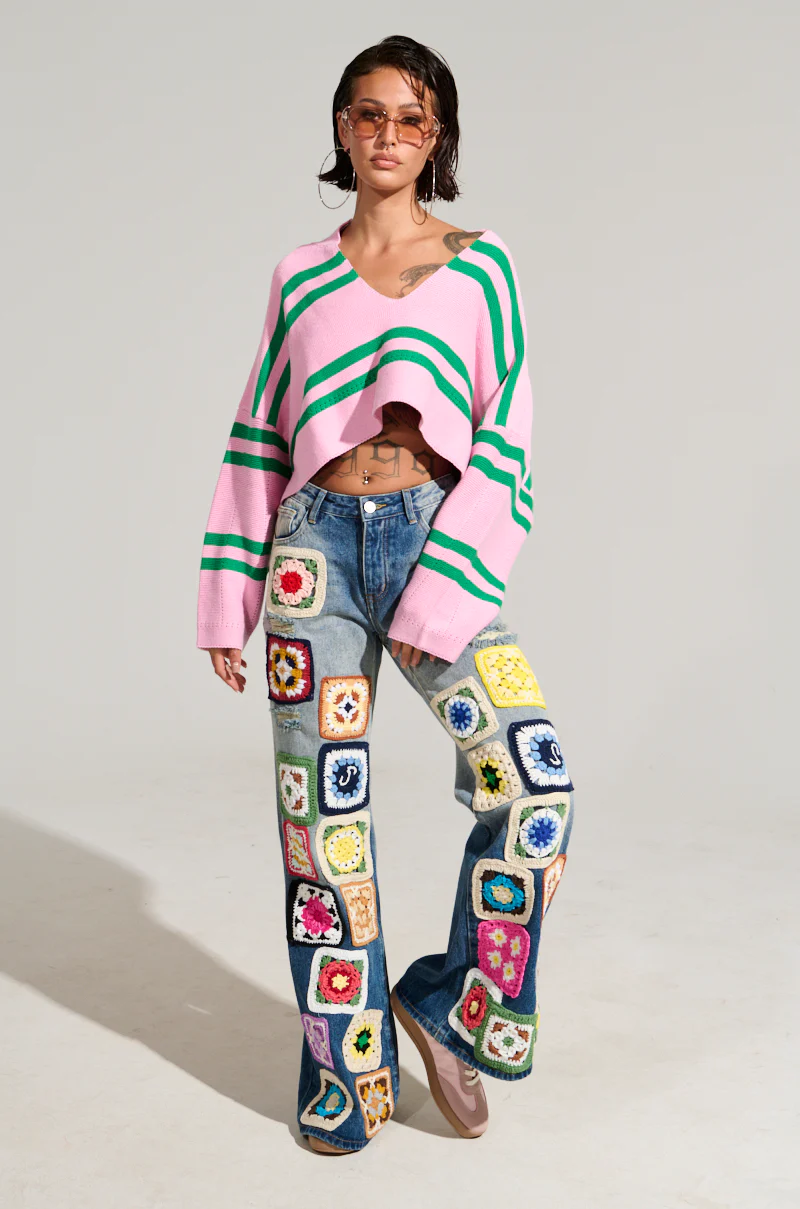 PEACE & LOVE CROCHET EMBROIDERED MID RISE DENIM - Image 8
