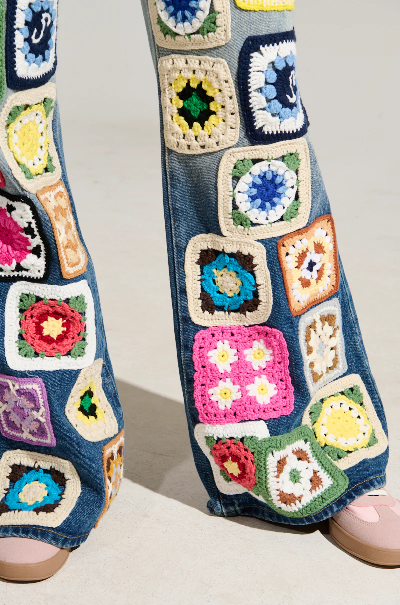PEACE & LOVE CROCHET EMBROIDERED MID RISE DENIM - Image 9