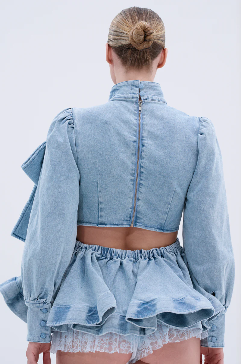 PHOEBE DENIM BOW BLOUSE - Image 6