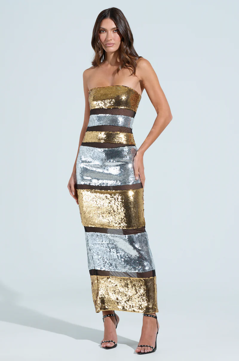 PHOEBE LAYERED SEQUIN MAXI DRESS