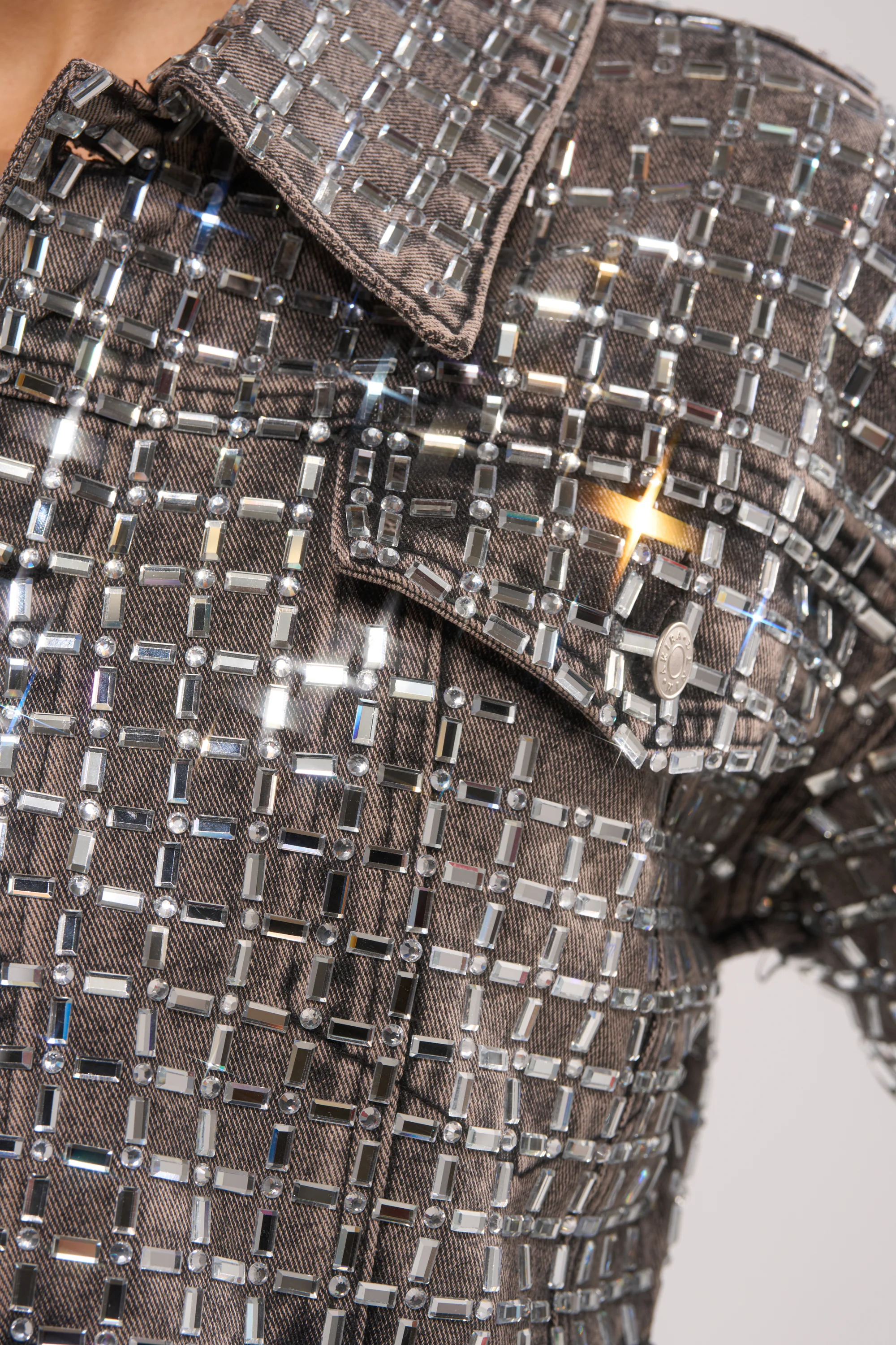 PICK N CHOOSE RHINESTONE DENIM JACKET IN GREY - Image 11