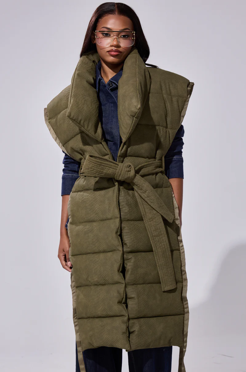 PILOT JONES LONGLINE PUFFER VEST IN CROC SUEDE