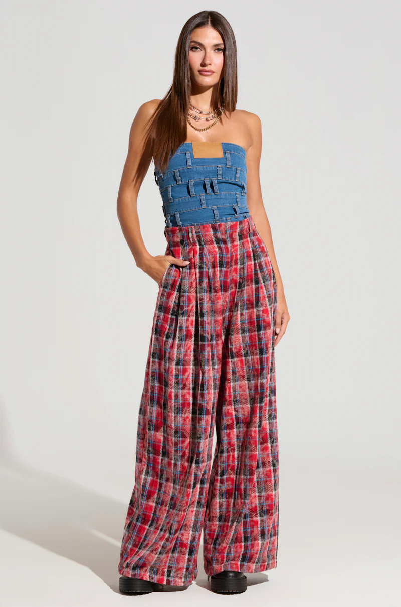 PLAID SWAGGER SLACKS IN RED MULTI - Image 2