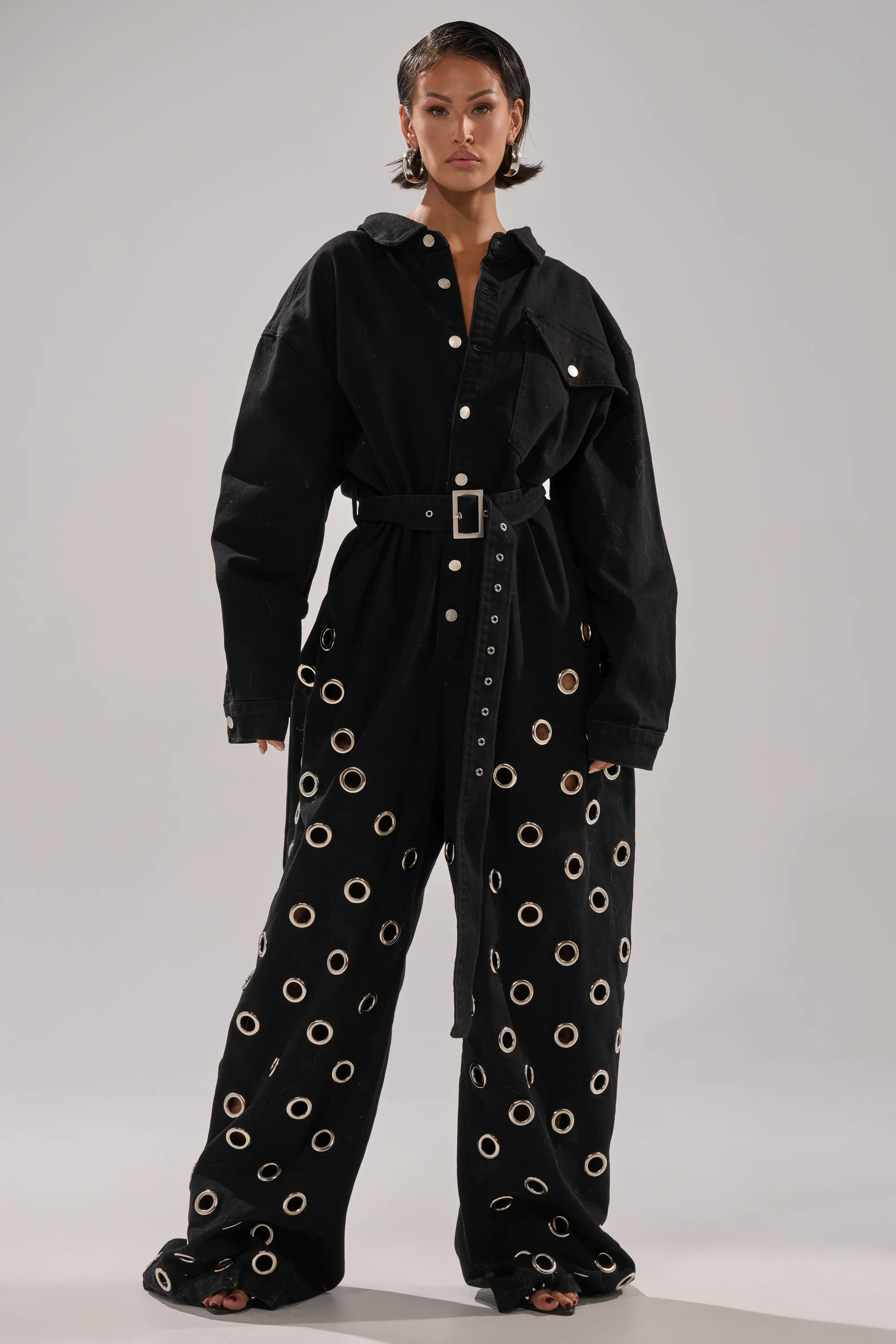 PLAY YOUR CARDS RIGHT DENIM JUMPSUIT WITH GROMMETS - Image 2