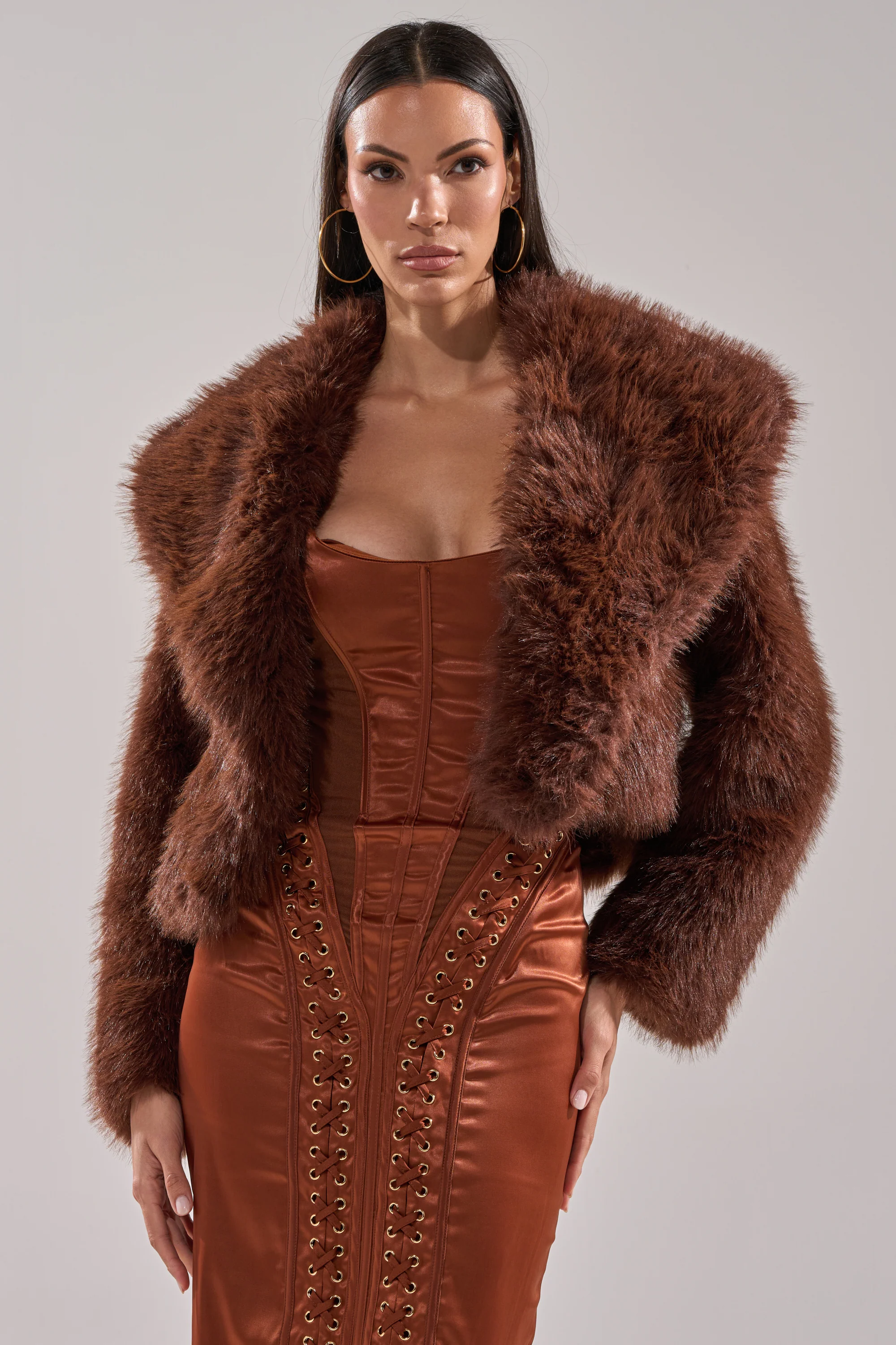 POPPY CROPPED FAUX FUR IN BROWN - Image 5