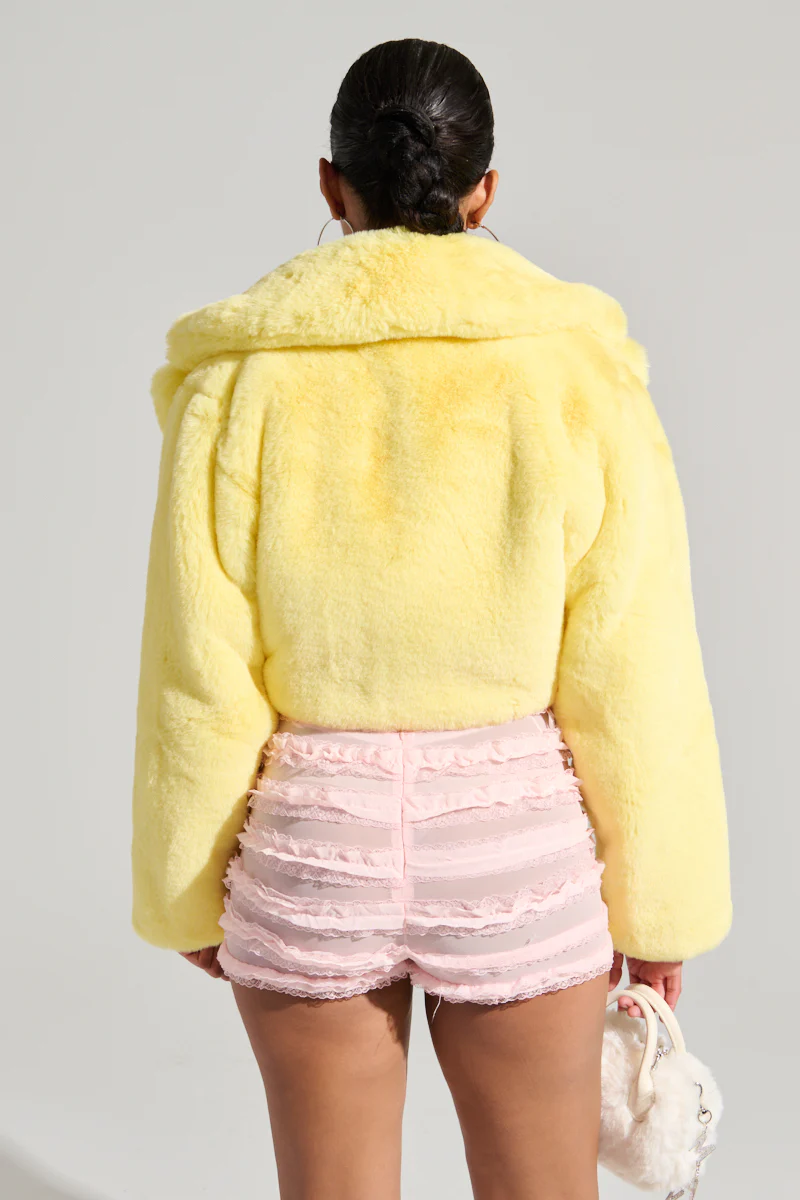 POPPY CROPPED FUR COAT IN YELLOW - Image 8