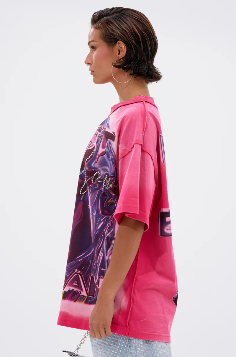 FIRST ROW POST HUMAN OVERSIZED GRAPHIC TEE IN PINK - Image 3