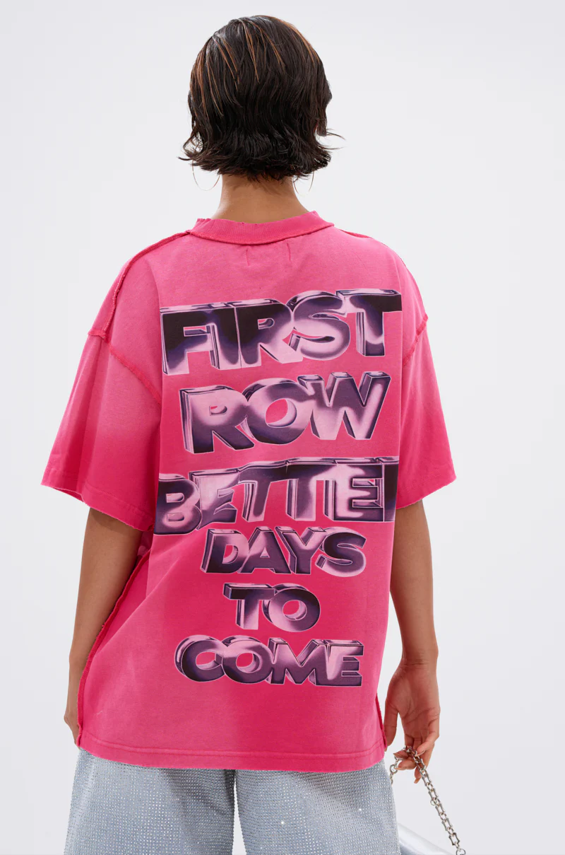 FIRST ROW POST HUMAN OVERSIZED GRAPHIC TEE IN PINK - Image 4
