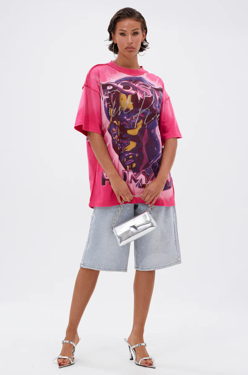 FIRST ROW POST HUMAN OVERSIZED GRAPHIC TEE IN PINK - Image 5