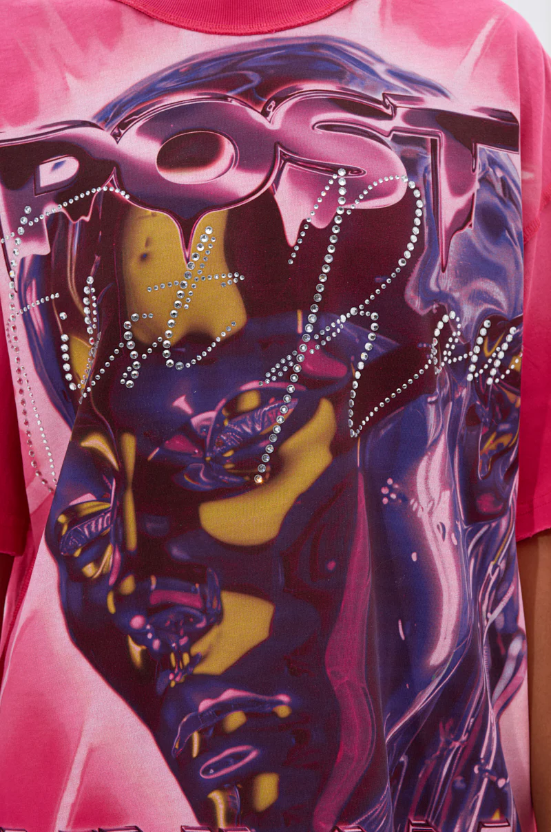FIRST ROW POST HUMAN OVERSIZED GRAPHIC TEE IN PINK - Image 6