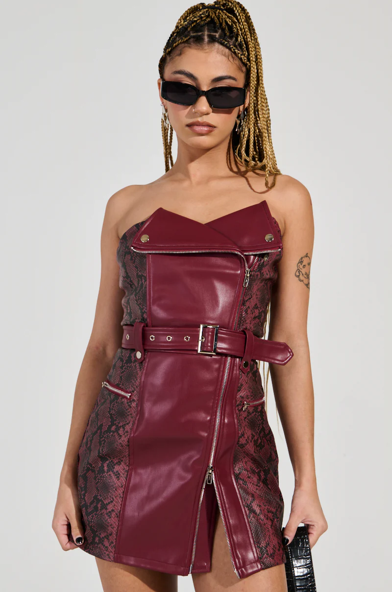 POSTING AND GHOSTING SNAKE PU MINI DRESS - Image 2