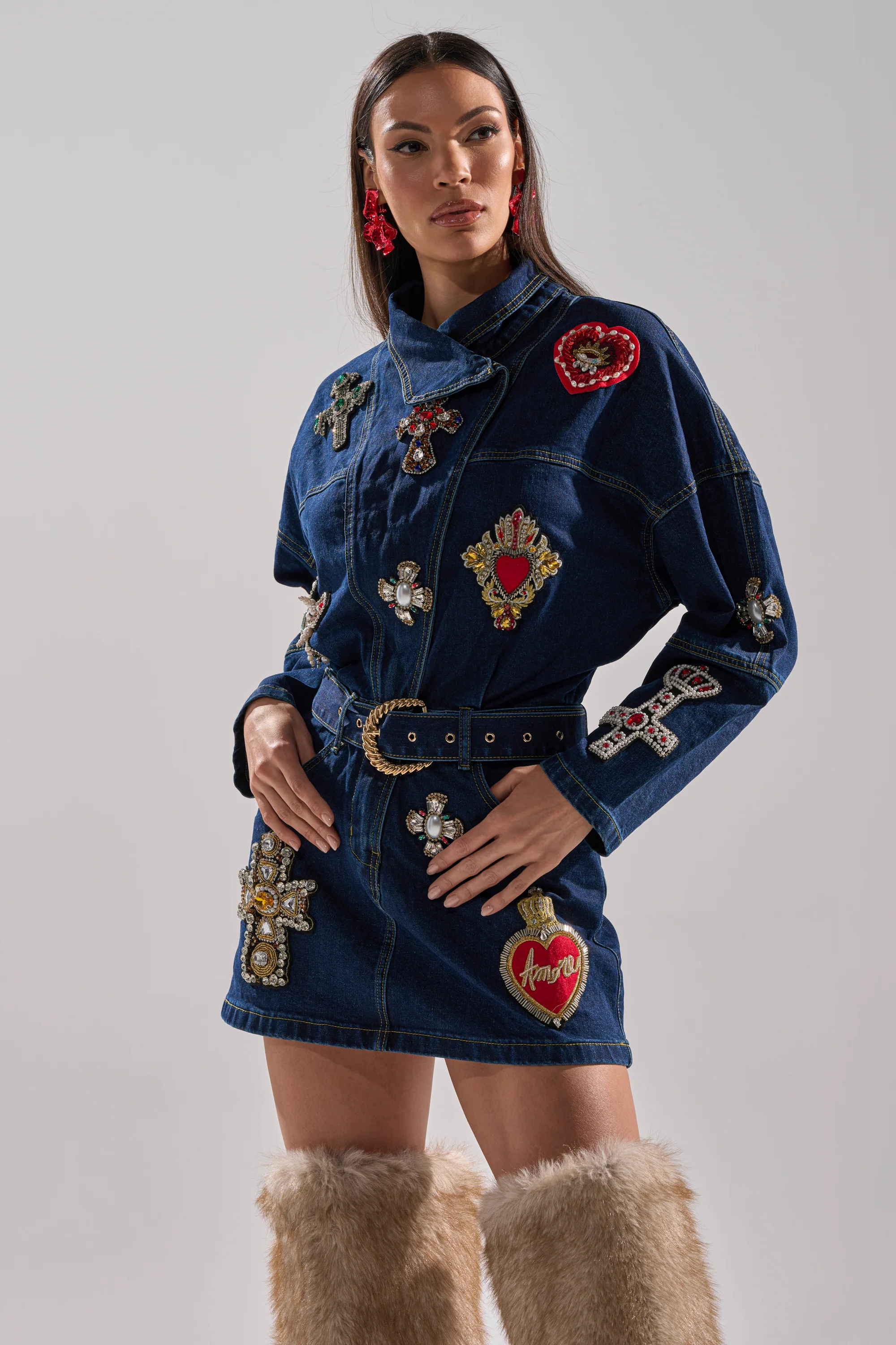 PRETTIEST PROBLEM DENIM PATCHWORK MINI DRESS - Image 2