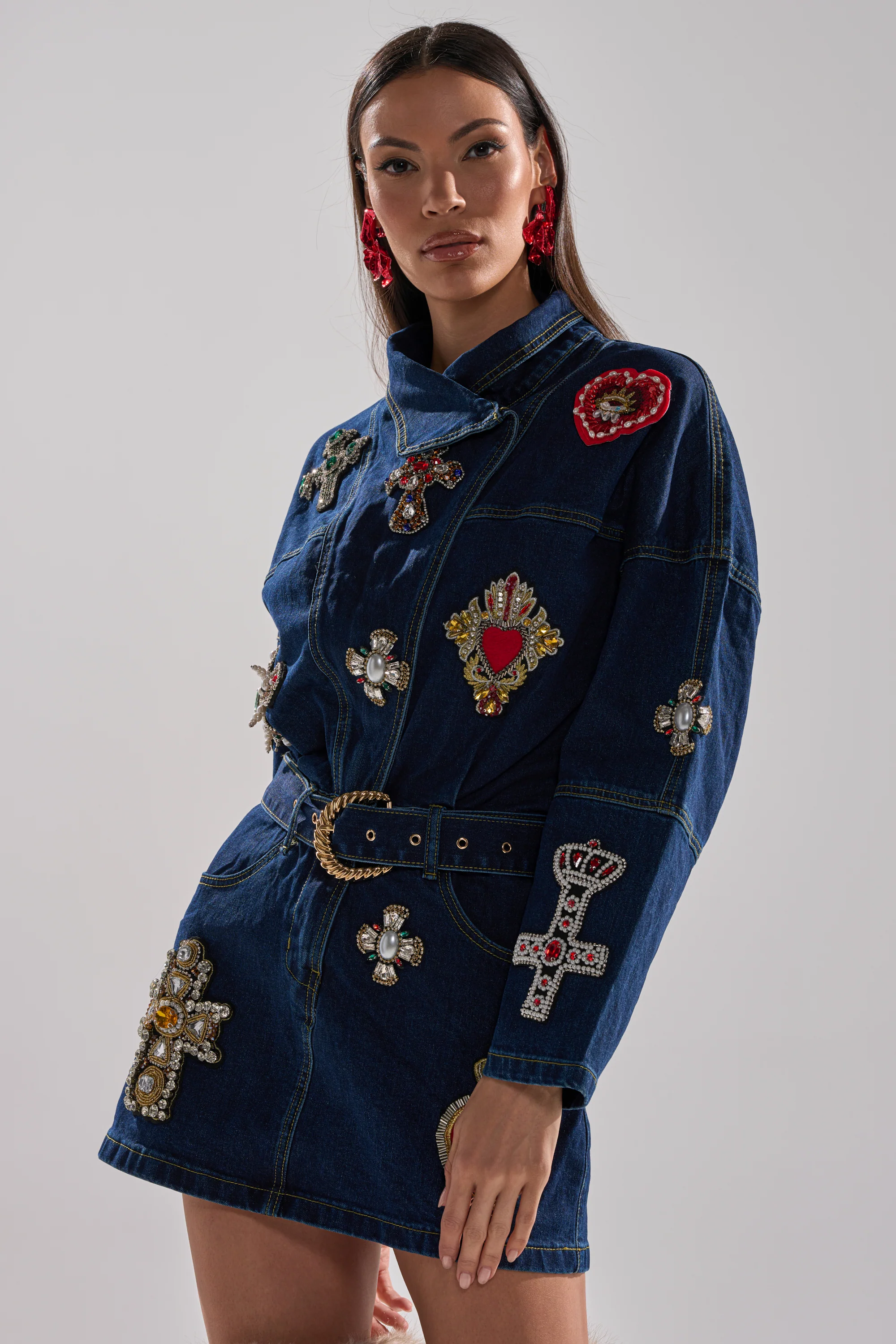 PRETTIEST PROBLEM DENIM PATCHWORK MINI DRESS - Image 3